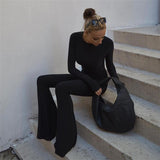 Round Neck Long Sleeve Back Pull Up Jumpsuit - Nioor