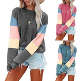 Round Neck Long Sleeve Color Contrast Long Sleeve Fashion T-shirt Women - Nioor