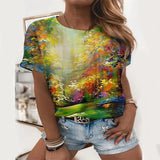 Round Neck Printed Fitness Short Sleeve Casual Loose-fitting T-shirt Retro Style - Nioor