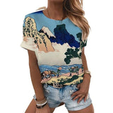 Round Neck Printed Fitness Short Sleeve Casual Loose-fitting T-shirt Retro Style - Nioor