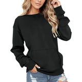 Round Neck Pullover Long Sleeve Pocket Solid Color Hoodie - Nioor