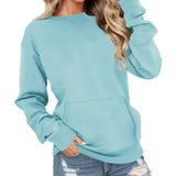 Round Neck Pullover Long Sleeve Pocket Solid Color Hoodie - Nioor