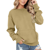 Round Neck Pullover Long Sleeve Pocket Solid Color Hoodie - Nioor