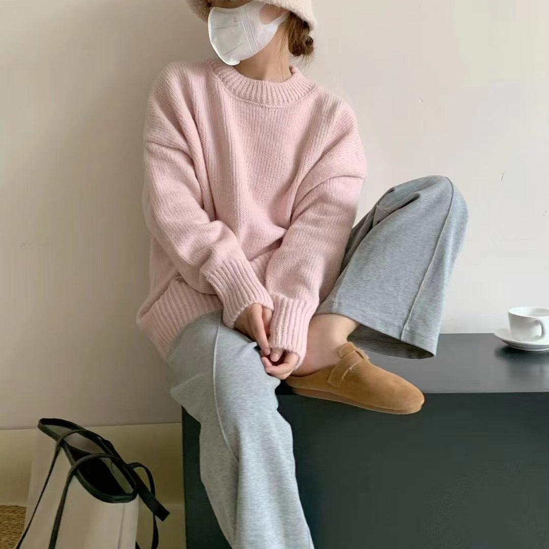 Round Neck Pullover Loose And Lazy Style Thickened Sweater - Nioor