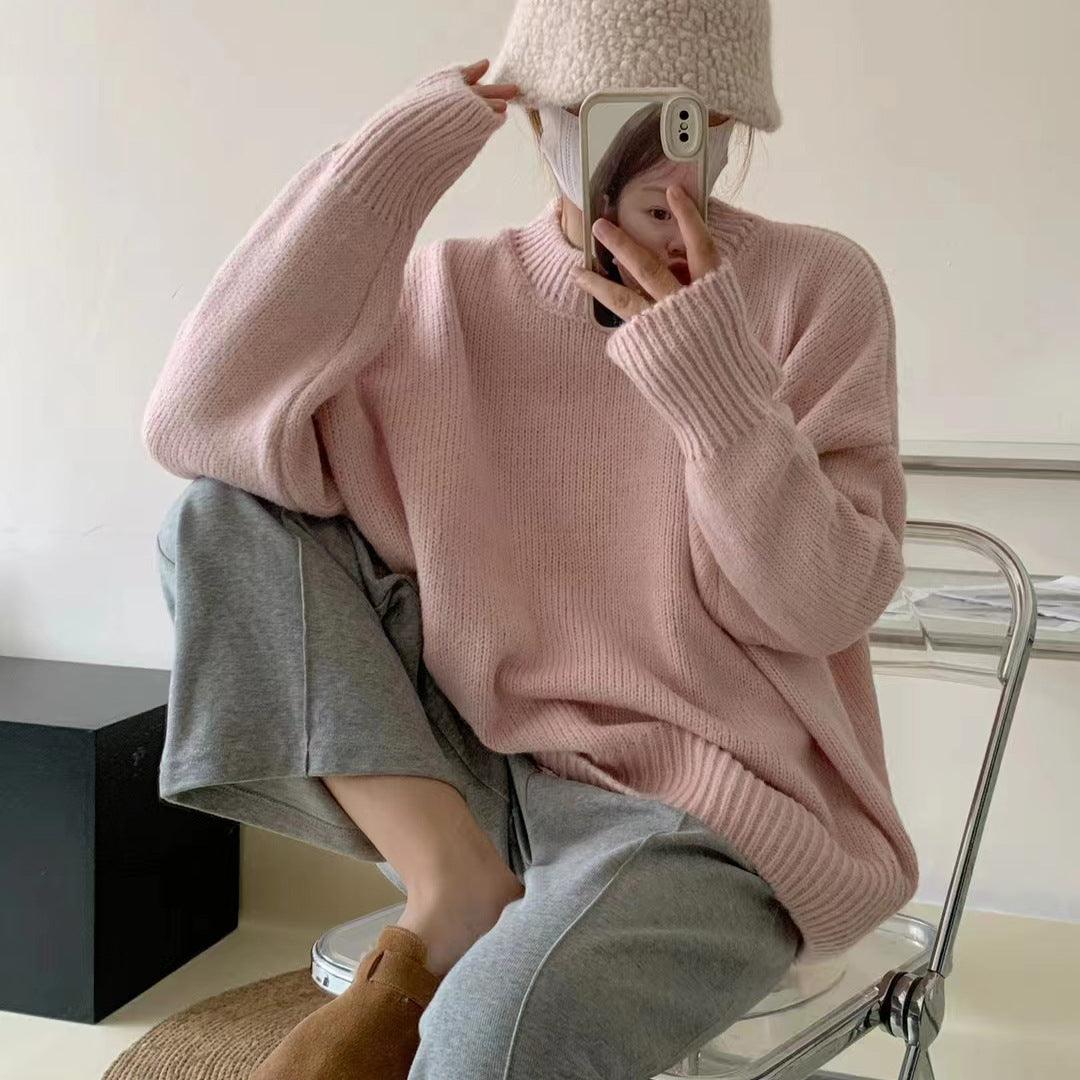 Round Neck Pullover Loose And Lazy Style Thickened Sweater - Nioor