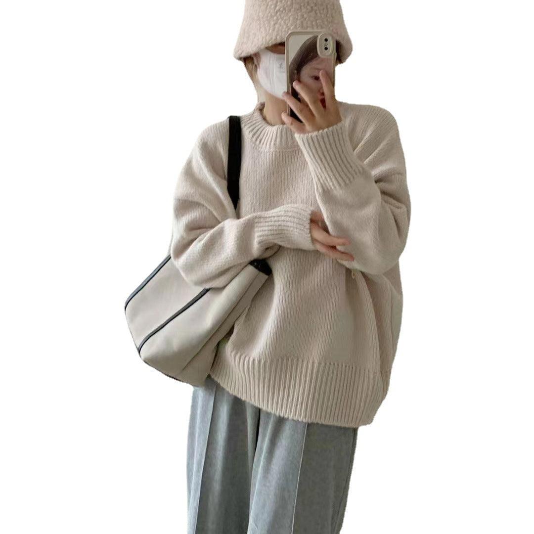 Round Neck Pullover Loose And Lazy Style Thickened Sweater - Nioor