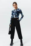 Round Neck Pullover Printed Crop Long Sleeve Top - Nioor