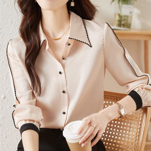 Satin Lapel Shirt Top For Women - Nioor