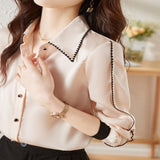 Satin Lapel Shirt Top For Women - Nioor