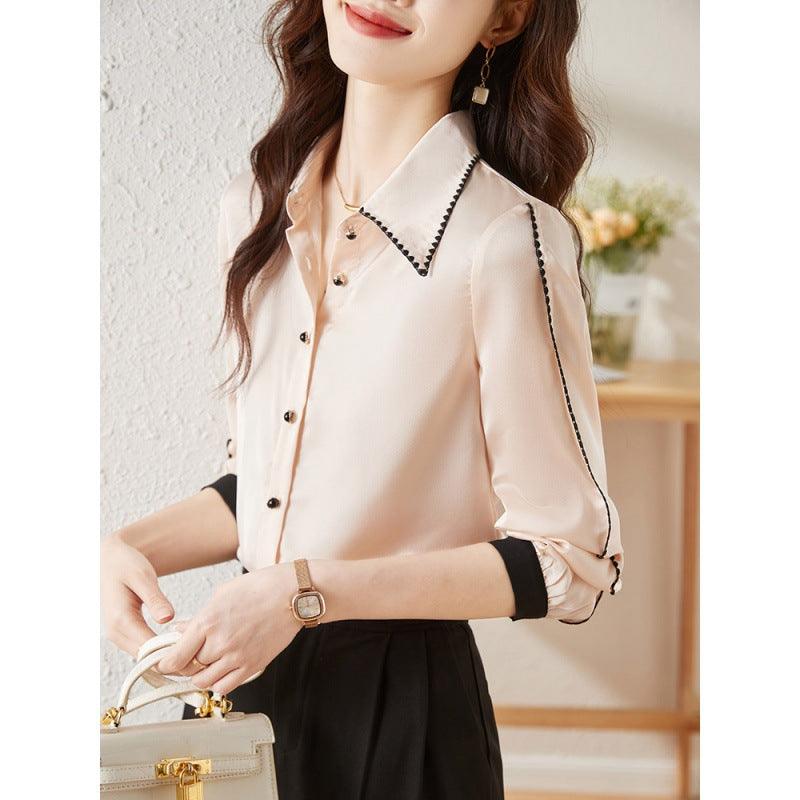 Satin Lapel Shirt Top For Women - Nioor