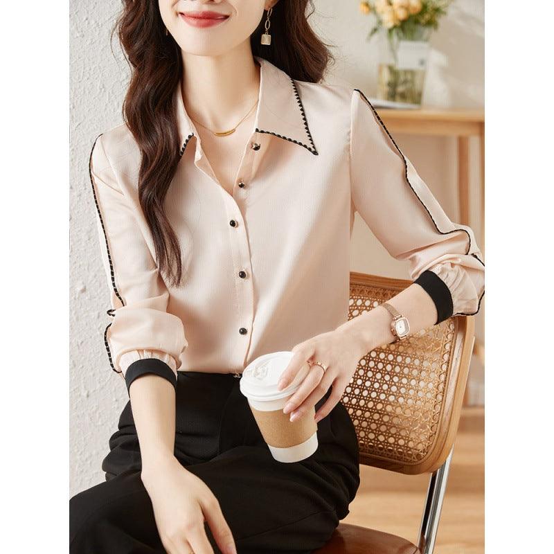 Satin Lapel Shirt Top For Women - Nioor