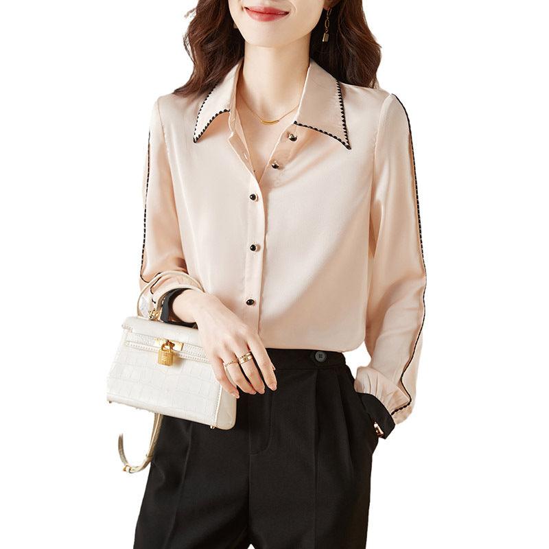 Satin Lapel Shirt Top For Women - Nioor