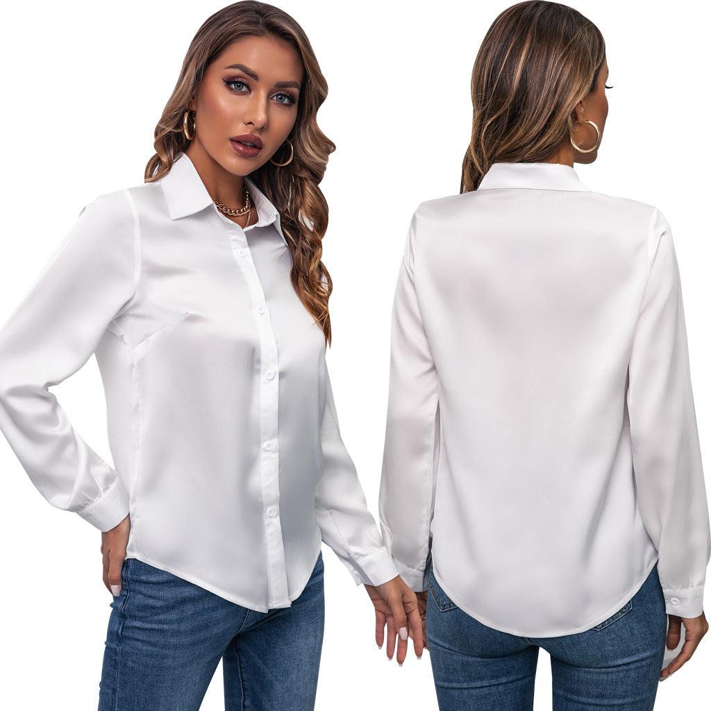 Satin Pleated Long-sleeved Top Casual Loose - Nioor