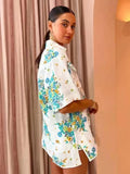 Seaside Holiday Lapel Short Sleeve Placket Hook Shirt Outfit - Nioor