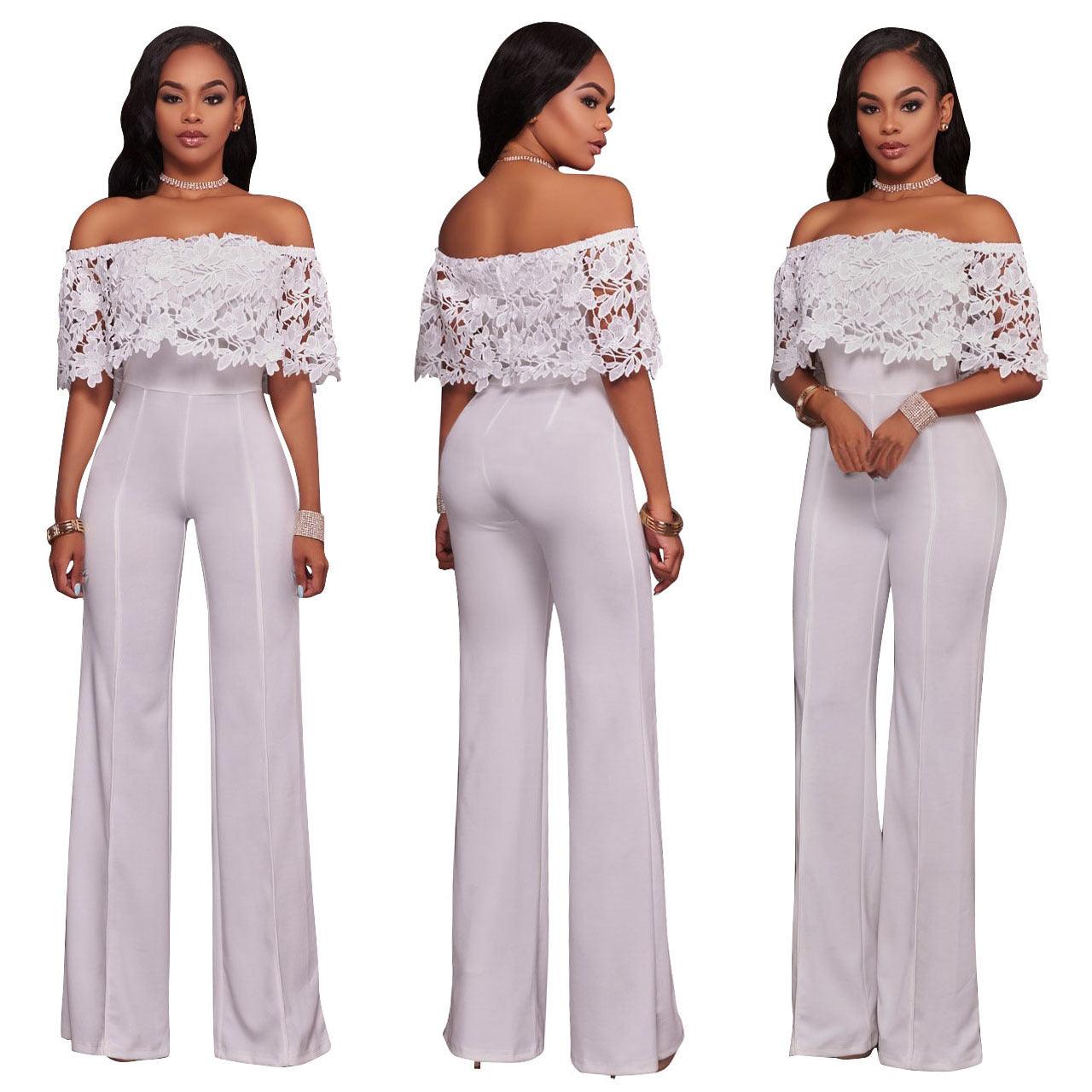 Sexy Tight One-neck Water-soluble Embroidered Jumpsuit - Nioor