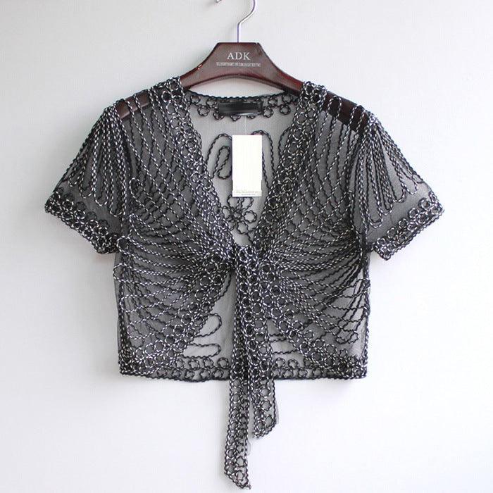 Shawl Over Short Sleeved Cardigan - Nioor