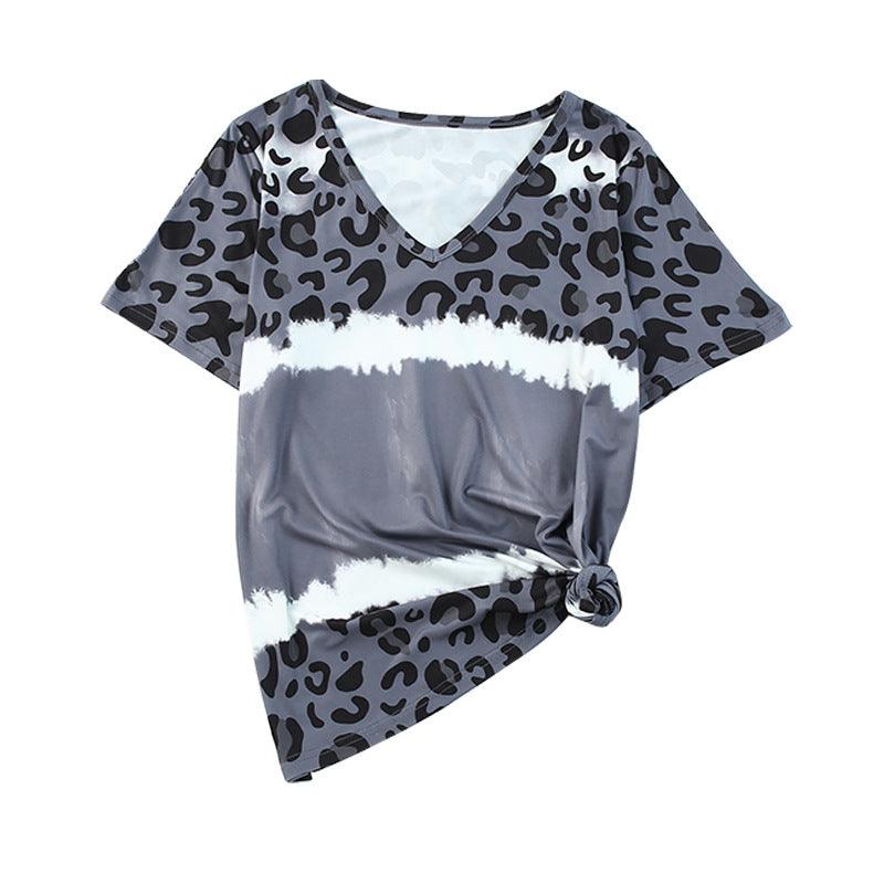 Shiying Tie-dyed Leopard Print Short Sleeve T-shirt For Women - Nioor