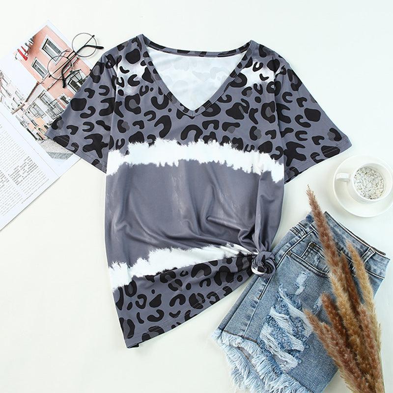 Shiying Tie-dyed Leopard Print Short Sleeve T-shirt For Women - Nioor