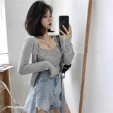 Short Suspender Vest Long Sleeved Cardigan Two-piece Set For Women - Nioor