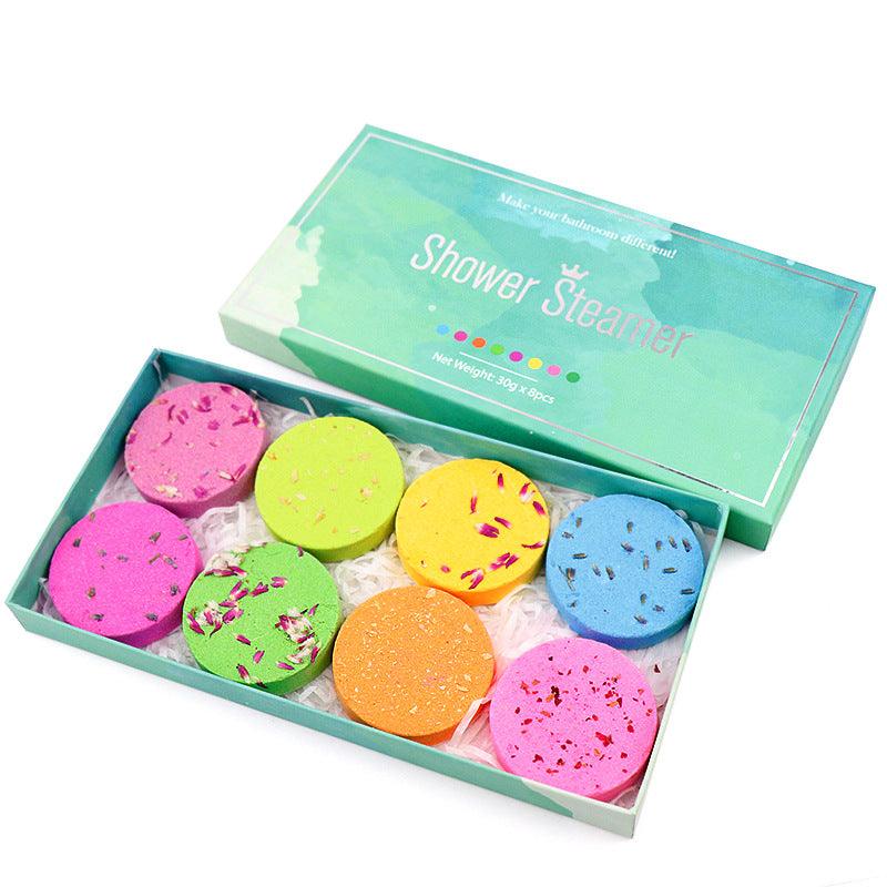 Shower Steamer Aromatherapy Shower Sheet Round Biscuit Flower Shower Sheet Set Essential Oil Bath Salt Bubble Bomb - Nioor