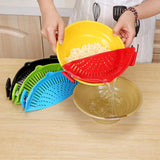 Silicone Clip-on Pot Pan Bowl Funnel Oil Strainer Creative Rice Washing Colander for Draining Liquid Fits All Pot Size - Nioor