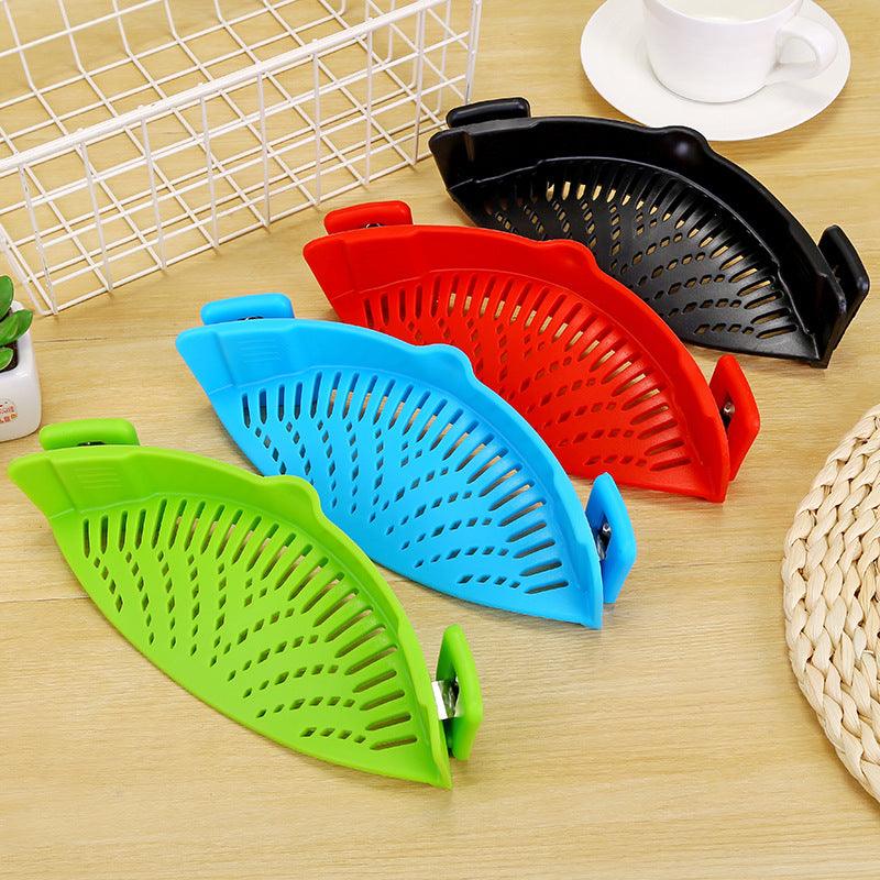 Silicone Clip-on Pot Pan Bowl Funnel Oil Strainer Creative Rice Washing Colander for Draining Liquid Fits All Pot Size - Nioor