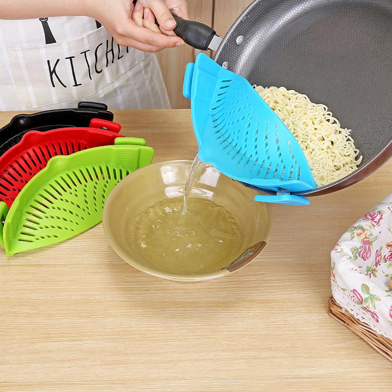 Silicone Clip-on Pot Pan Bowl Funnel Oil Strainer Creative Rice Washing Colander for Draining Liquid Fits All Pot Size - Nioor