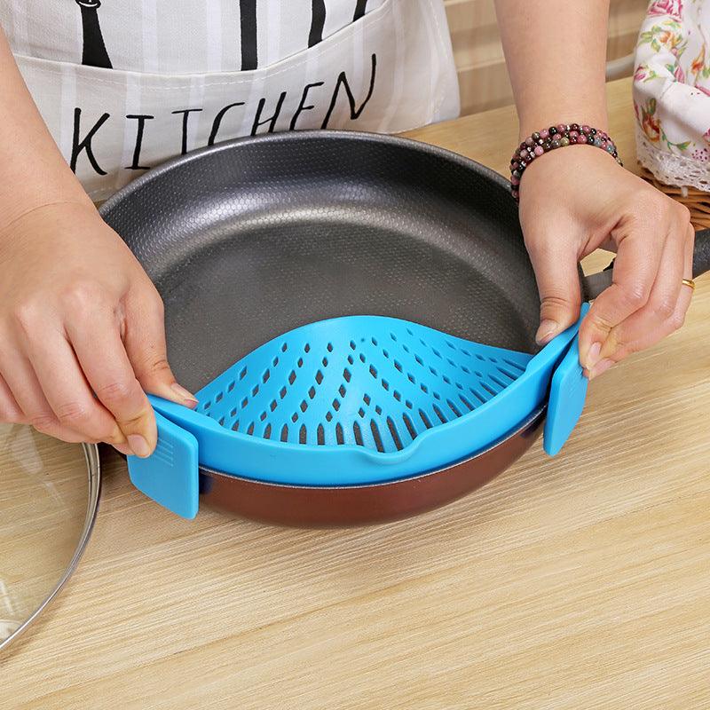 Silicone Clip-on Pot Pan Bowl Funnel Oil Strainer Creative Rice Washing Colander for Draining Liquid Fits All Pot Size - Nioor