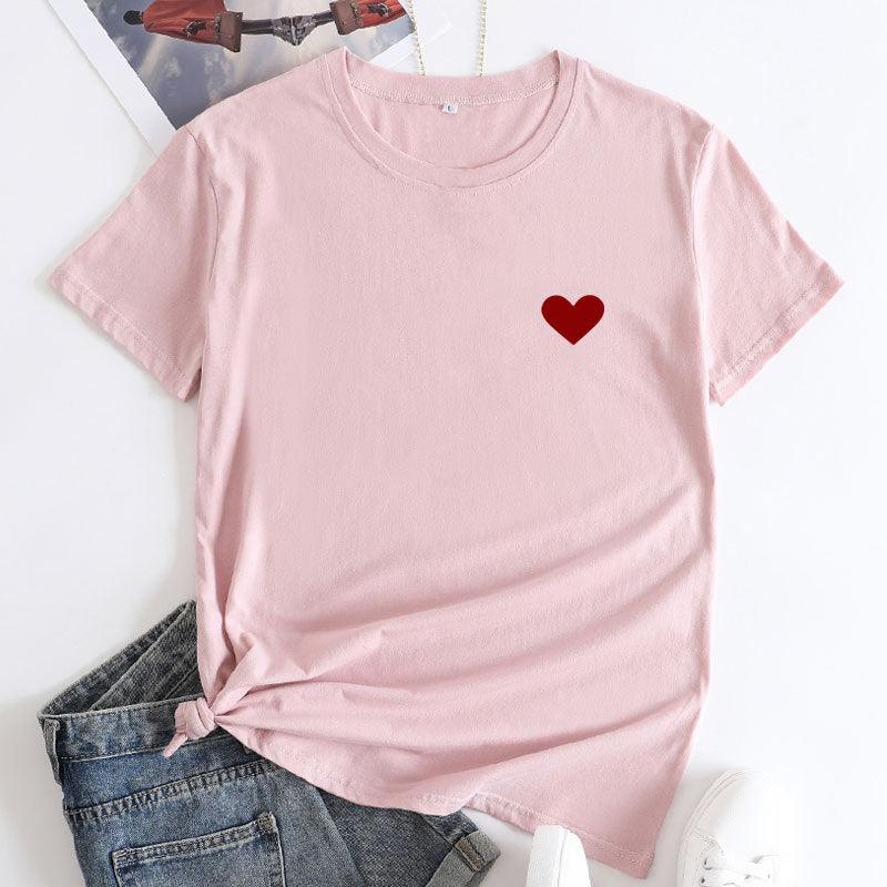 Simple And Comfortable Pure Cotton Love Short Sleeve Women's T-shirt - Nioor