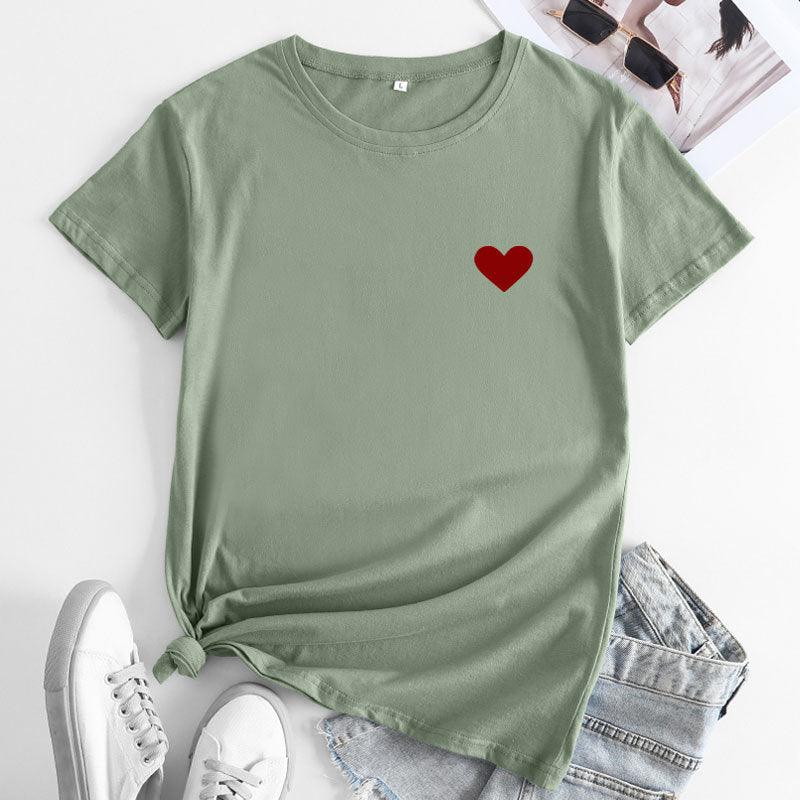 Simple And Comfortable Pure Cotton Love Short Sleeve Women's T-shirt - Nioor