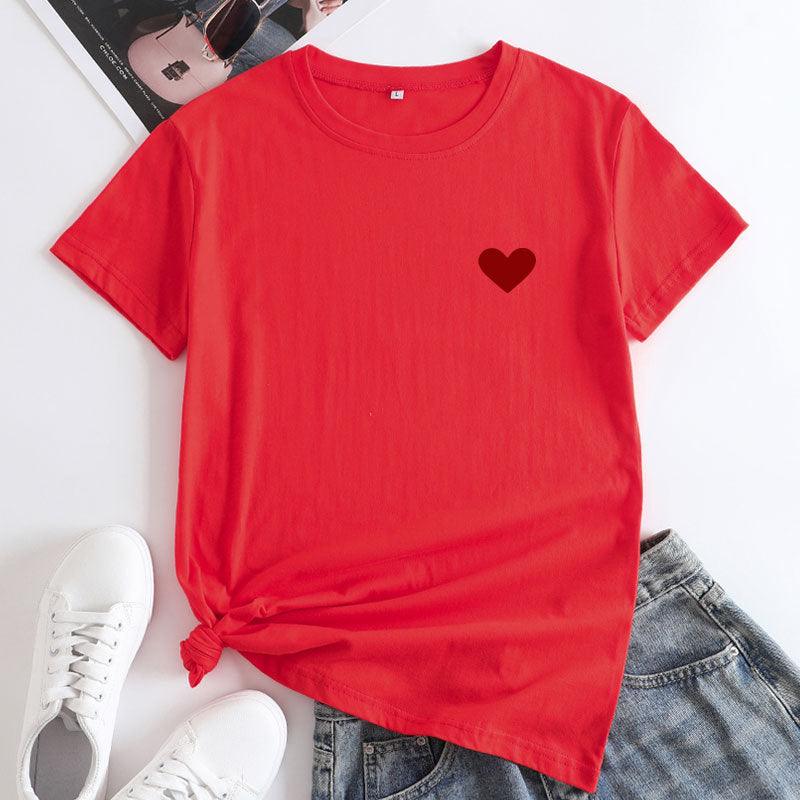 Simple And Comfortable Pure Cotton Love Short Sleeve Women's T-shirt - Nioor