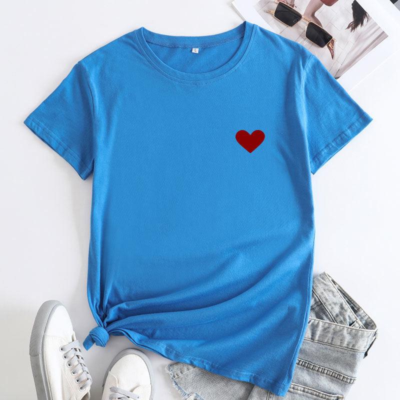 Simple And Comfortable Pure Cotton Love Short Sleeve Women's T-shirt - Nioor