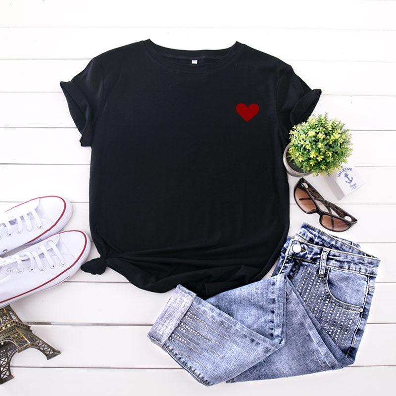 Simple And Comfortable Pure Cotton Love Short Sleeve Women's T-shirt - Nioor