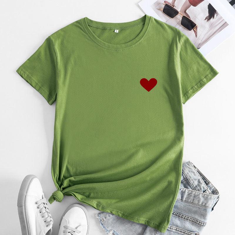 Simple And Comfortable Pure Cotton Love Short Sleeve Women's T-shirt - Nioor