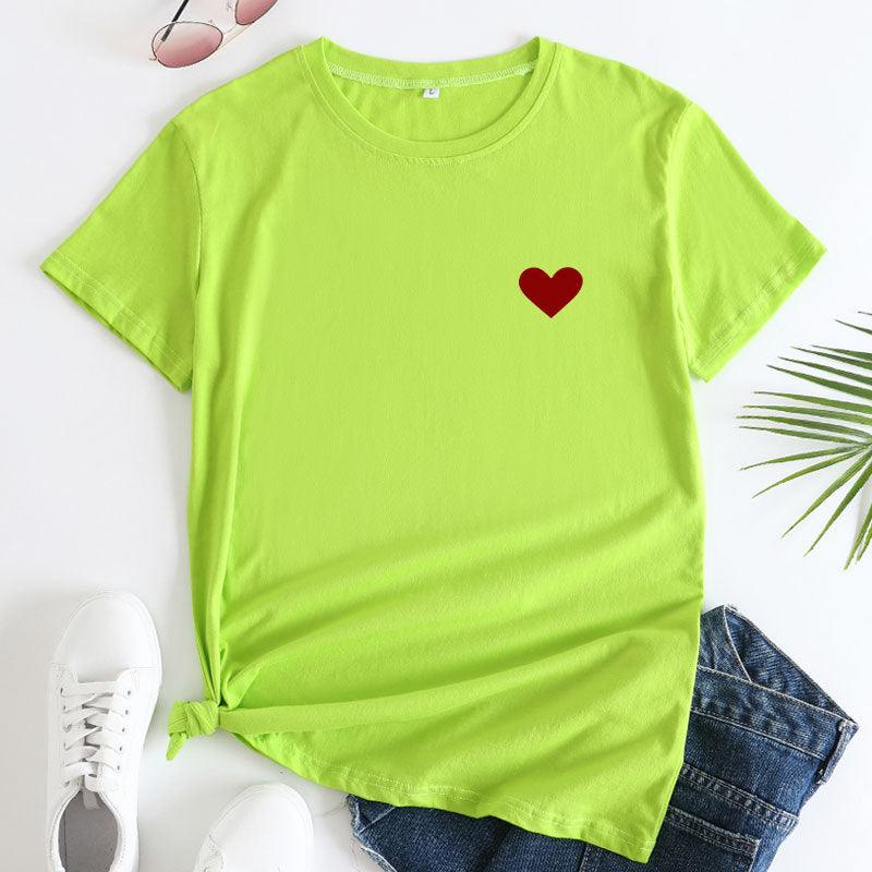 Simple And Comfortable Pure Cotton Love Short Sleeve Women's T-shirt - Nioor