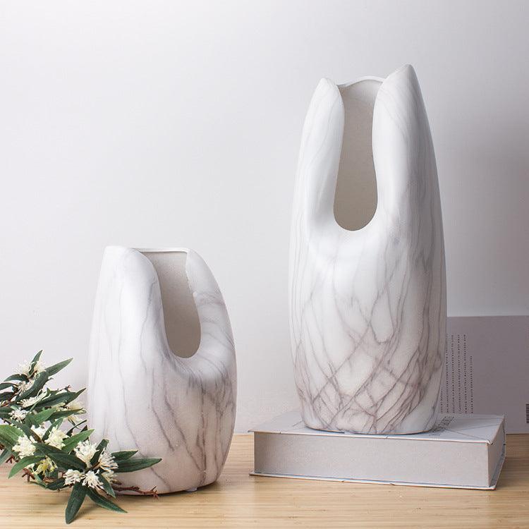 Simple Ceramics, Marbled White Ceramic Vase, Home Decoration - Nioor