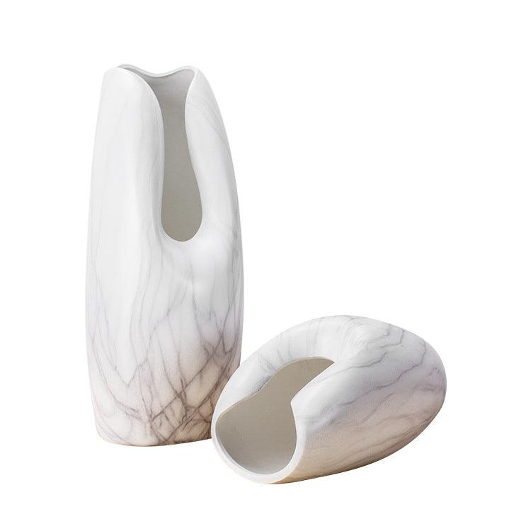 Simple Ceramics, Marbled White Ceramic Vase, Home Decoration - Nioor