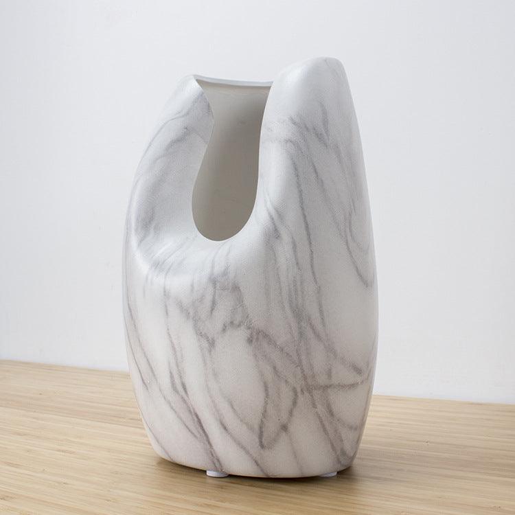 Simple Ceramics, Marbled White Ceramic Vase, Home Decoration - Nioor