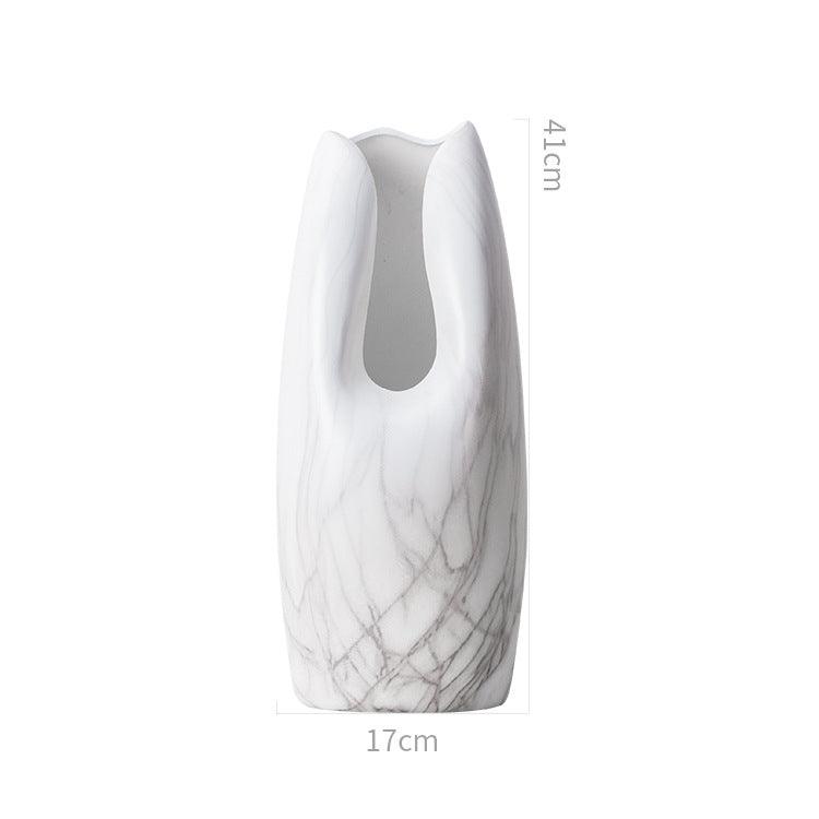 Simple Ceramics, Marbled White Ceramic Vase, Home Decoration - Nioor