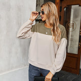 Simple Color Contrast Sweater Long-sleeved T-shirt For Women - Nioor