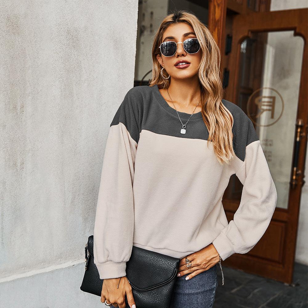 Simple Color Contrast Sweater Long-sleeved T-shirt For Women - Nioor