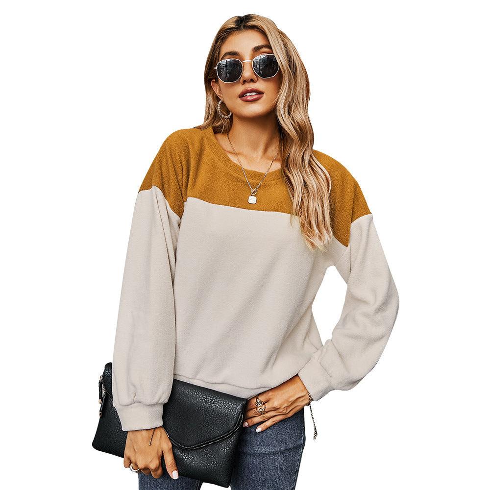 Simple Color Contrast Sweater Long-sleeved T-shirt For Women - Nioor