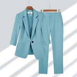 Simple Solid Color Suit Two-piece Set - Nioor