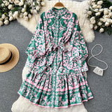 Single-breasted Ruffled Printed Dress - Nioor