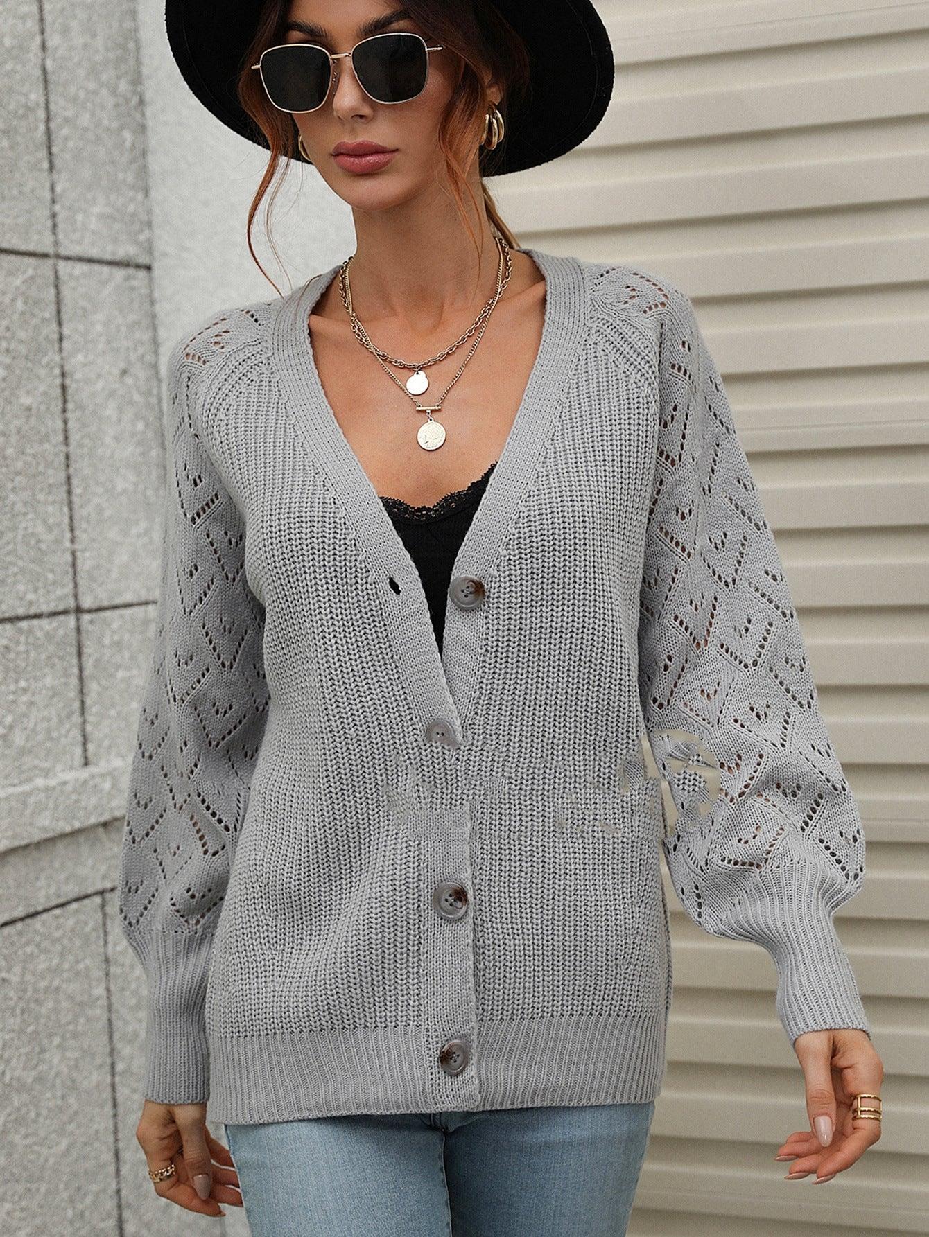 Single-breasted Solid Color Knitted Cardigan Loose - Nioor