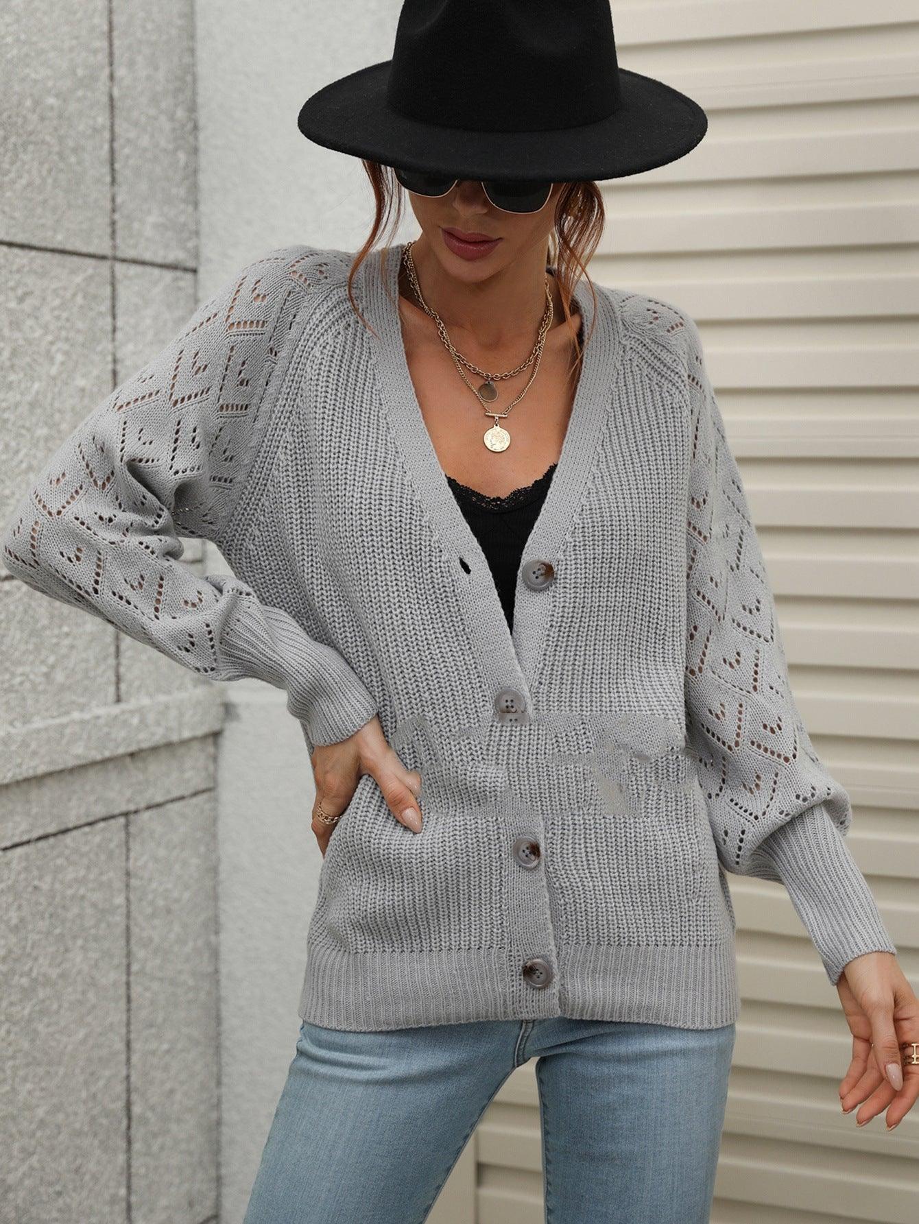 Single-breasted Solid Color Knitted Cardigan Loose - Nioor