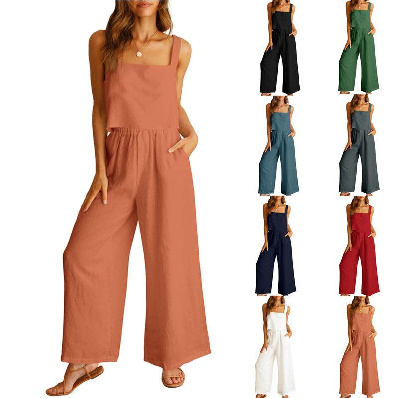 Sleeveless Camisole Wide Leg Pants Casual Suit - Nioor