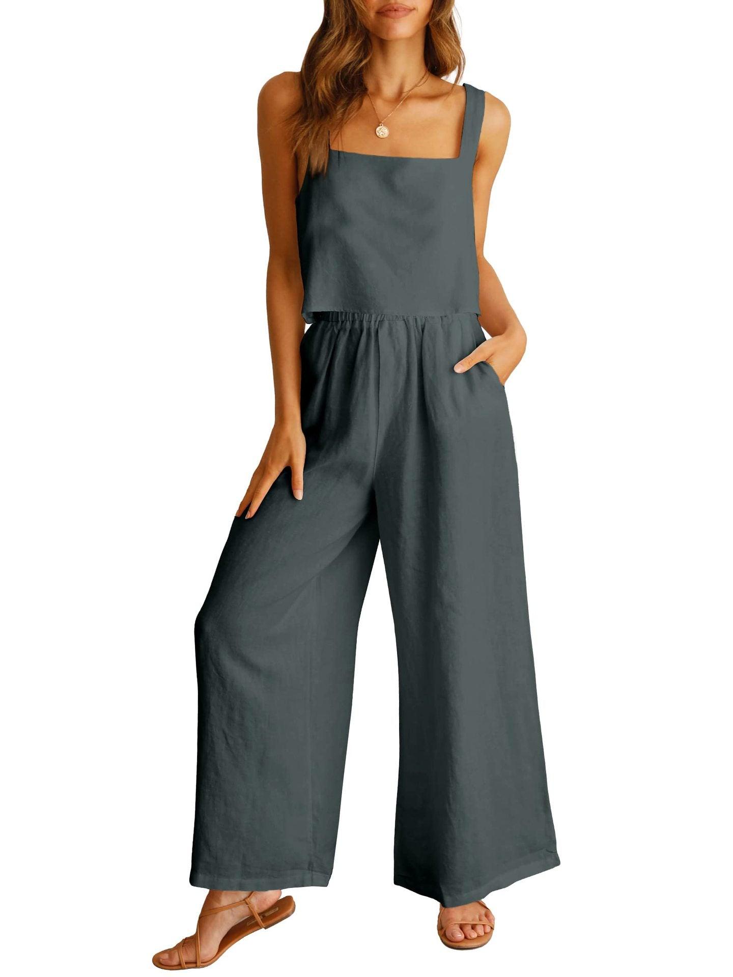 Sleeveless Camisole Wide Leg Pants Casual Suit - Nioor