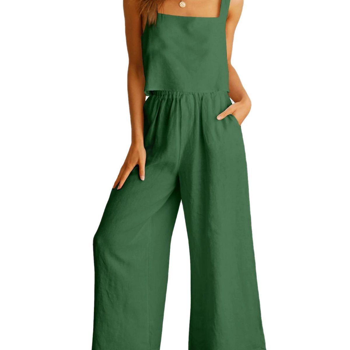 Sleeveless Camisole Wide Leg Pants Casual Suit - Nioor