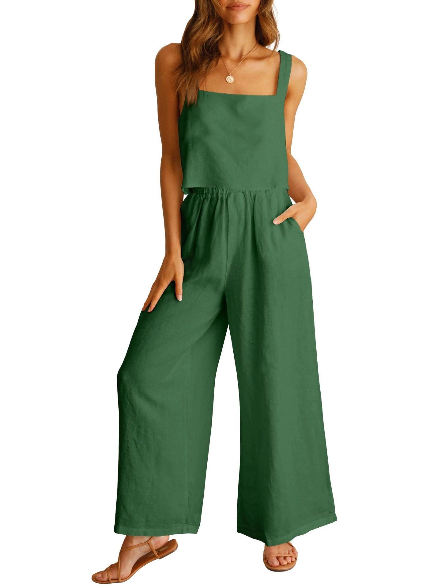 Sleeveless Camisole Wide Leg Pants Casual Suit - Nioor